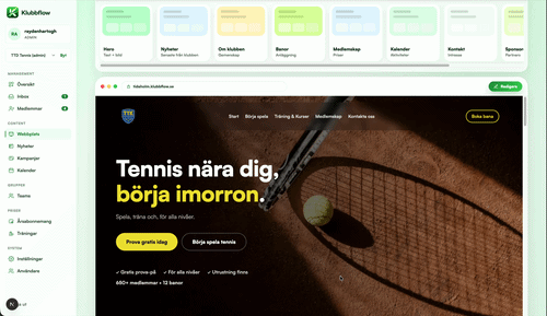 Direkt redigering av webbplats i Klubbflow